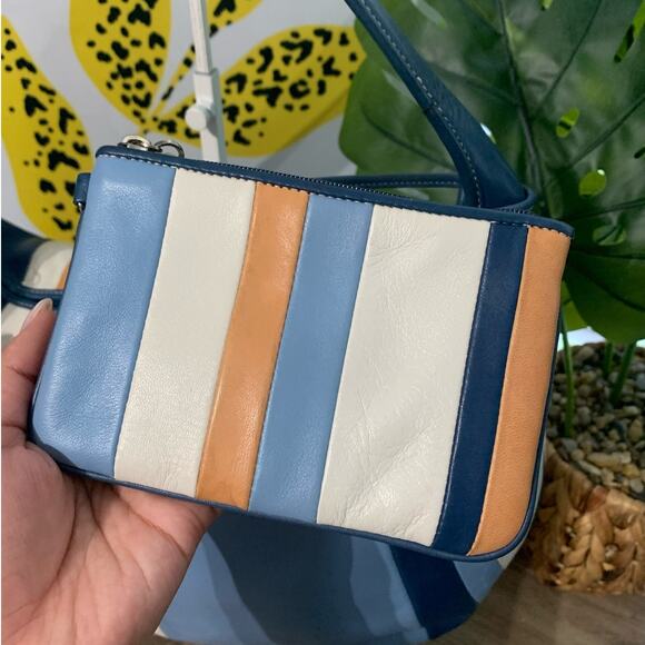 RARE Vintage COACH Distressed Striped Color Block Hobo Shoulder Bag w/ Wristlet - Picture 11 of 16